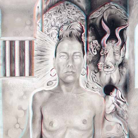 Samuel Favarica, artiste en résidence à Rouen, tableau Cannibale Bacchanales peint à Malraux