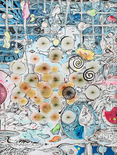 Motifs, dessin à l'encre de couleur sur papier – Comme les Fossiles entrent dans la lumière