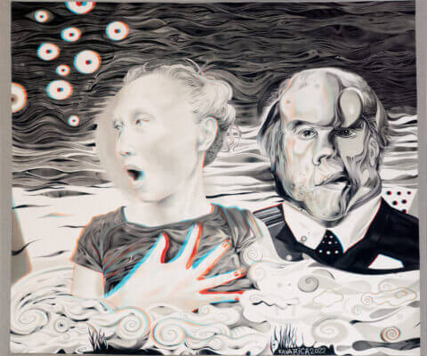 Elephant Man – 100 × 120 cm – Encre de Chine et encre à l’alcool sur papier, œuvre en 3D d’après le film de David Lynch