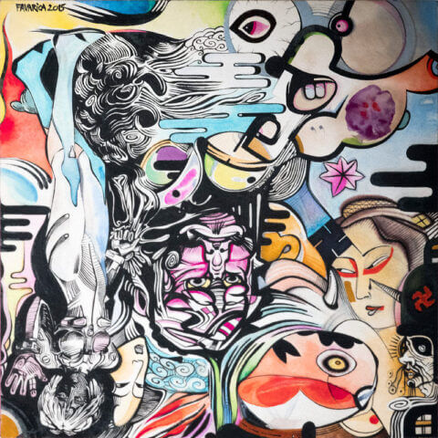 Encre à l'alcool sur papier, réhaussée d'aquarelle – Hanten