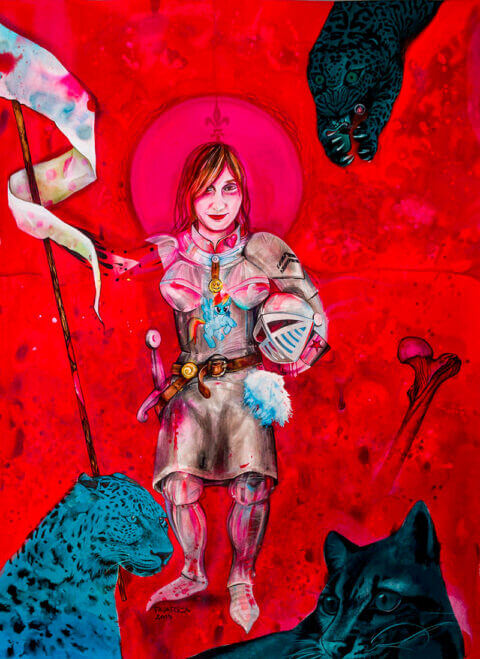 Encre de Chine et encre à l'alcool sur papier en grand format – Jehanne d’Arc