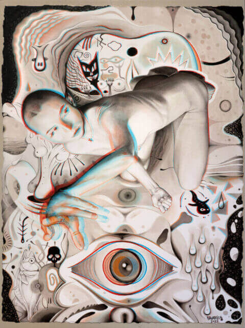 Le Cyclope – 80 × 60 cm – Encre de Chine et encre à l’alcool sur papier 100% coton 850g/m² d’après l'Iliade et l'Odyssée de Homère